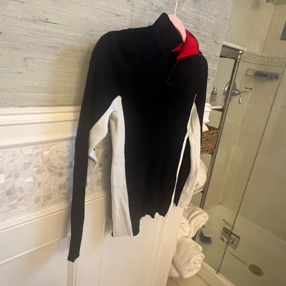 Anthropologie moth varsity ribbed half zip blue white striped sweater medium - Picture 9 of 17